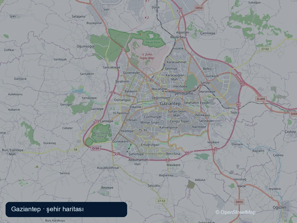 OpenStreetMap verisiyle Gaziantep şehir haritası